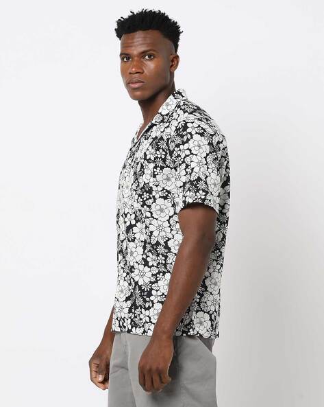 Floral Print Linen Shirt With Lapel Collar