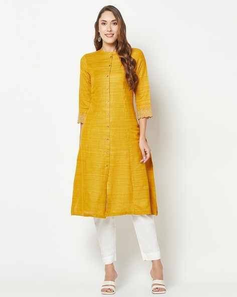 Buy Mustard Color Khadi Cotton Kurti With Trouser Pant Online - LKV0015 |  Andaaz Fashion