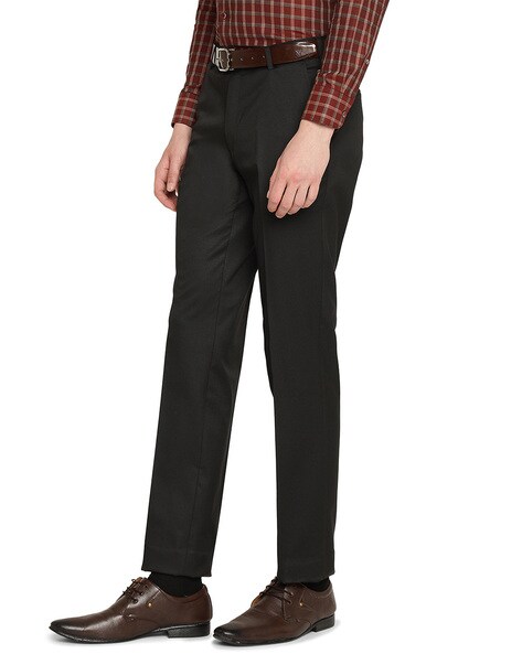 Mens Relaxed Fit Slim Fit Formal Trousers Black & Cream