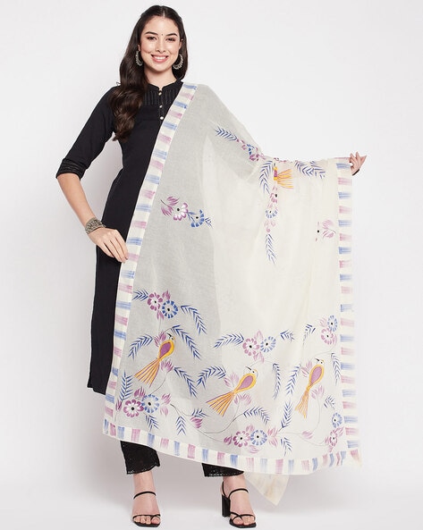 Floral Print Dupatta with Contrast Border Price in India