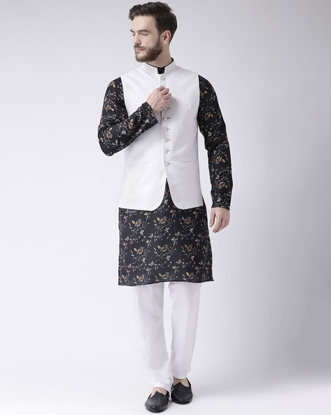 Buy Black Jacket Kurta Set In Cotton Silk With Sequins And Thread Work  KALKI Fashion India