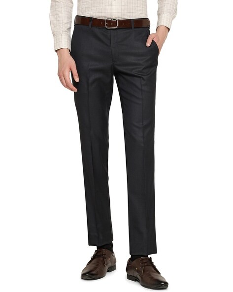 Buy JB Studio Navy Blue Slim Fit Self Pattern Trousers for Mens Online @  Tata CLiQ