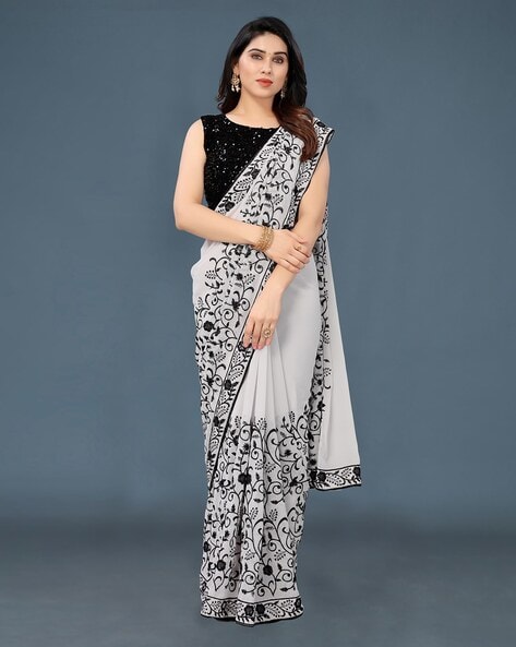 Fancy Nilgiri Chiffon Saree with (blouse piece) at Rs 1275 | Designer Saree  in Surat | ID: 2853060131291