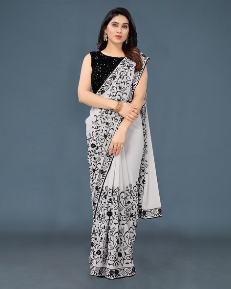 Chiffon Off White Saree - Buy Chiffon Off White Saree online in India