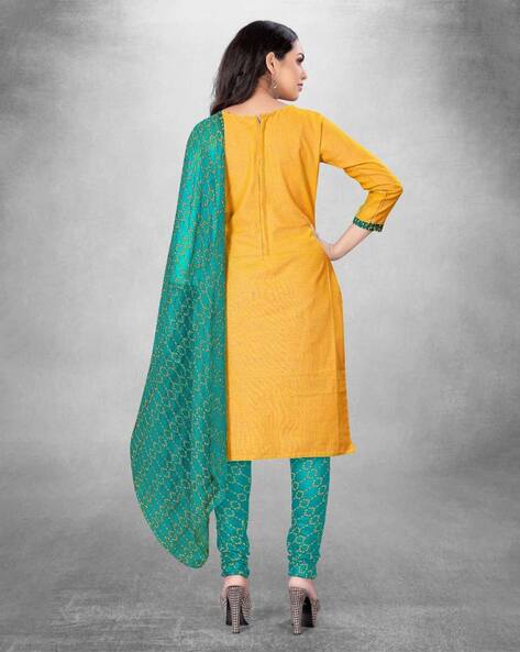 PunarviAuthentic|PreLoved|SustainableGreen and Yellow combination long dress