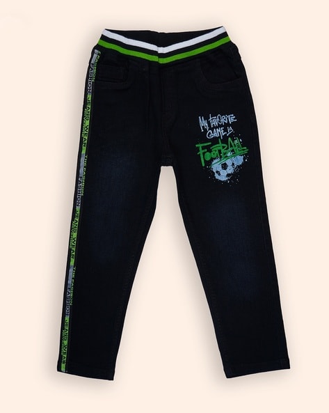 Boys Light-Wash Slim Fit Jeans with Placement Print