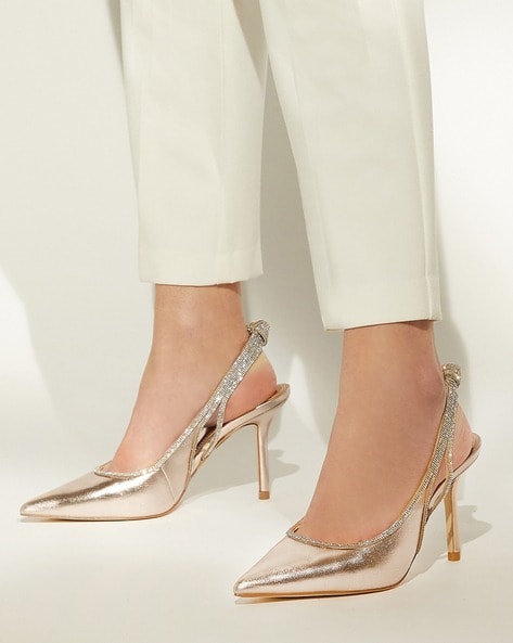 Gold embellished outlet pumps