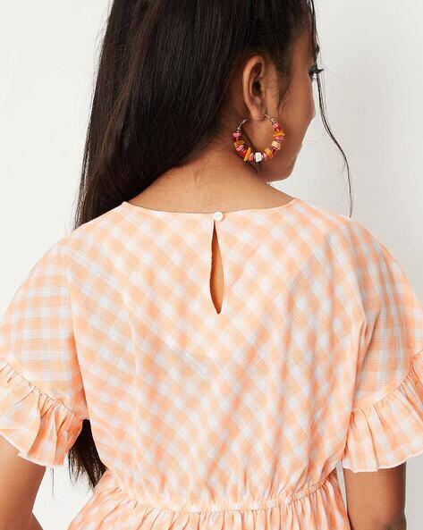 Checked Flared Peplum Top Shipping in early September] Vol.1