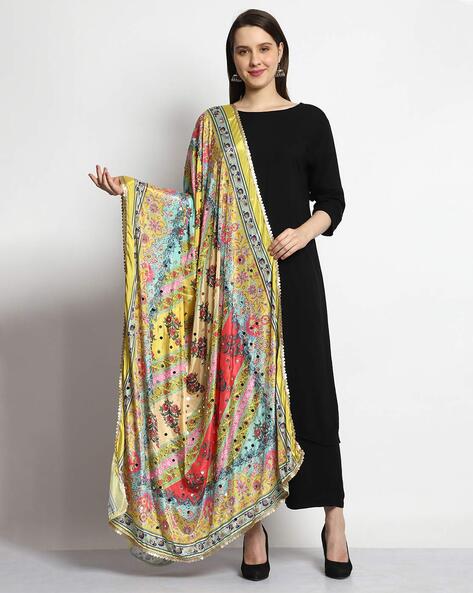 Floral Print Dupatta with Scalloped Hem Price in India