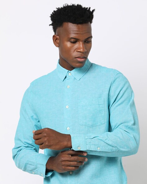 turquoise blue linen shirt