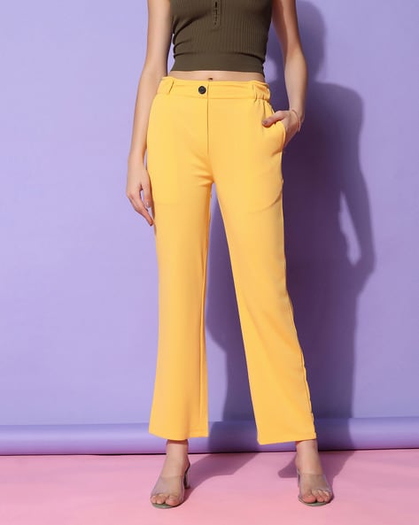 Yellow Leather Pant For Women - Leatherexotica