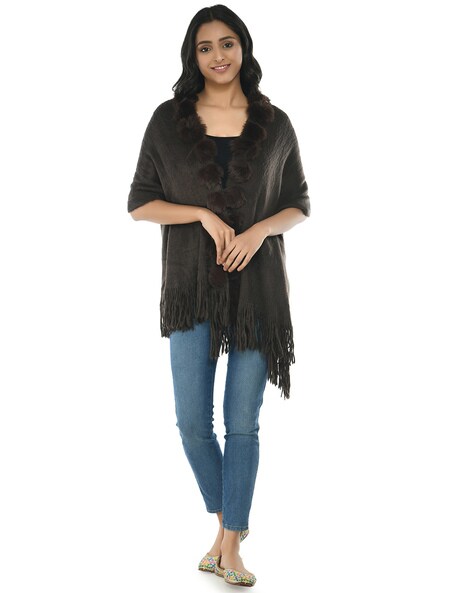 Furr Ball Stole with Fringed Hems Price in India
