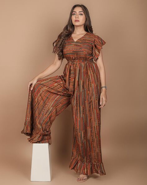 Aztec print tie waist 2024 jumpsuit