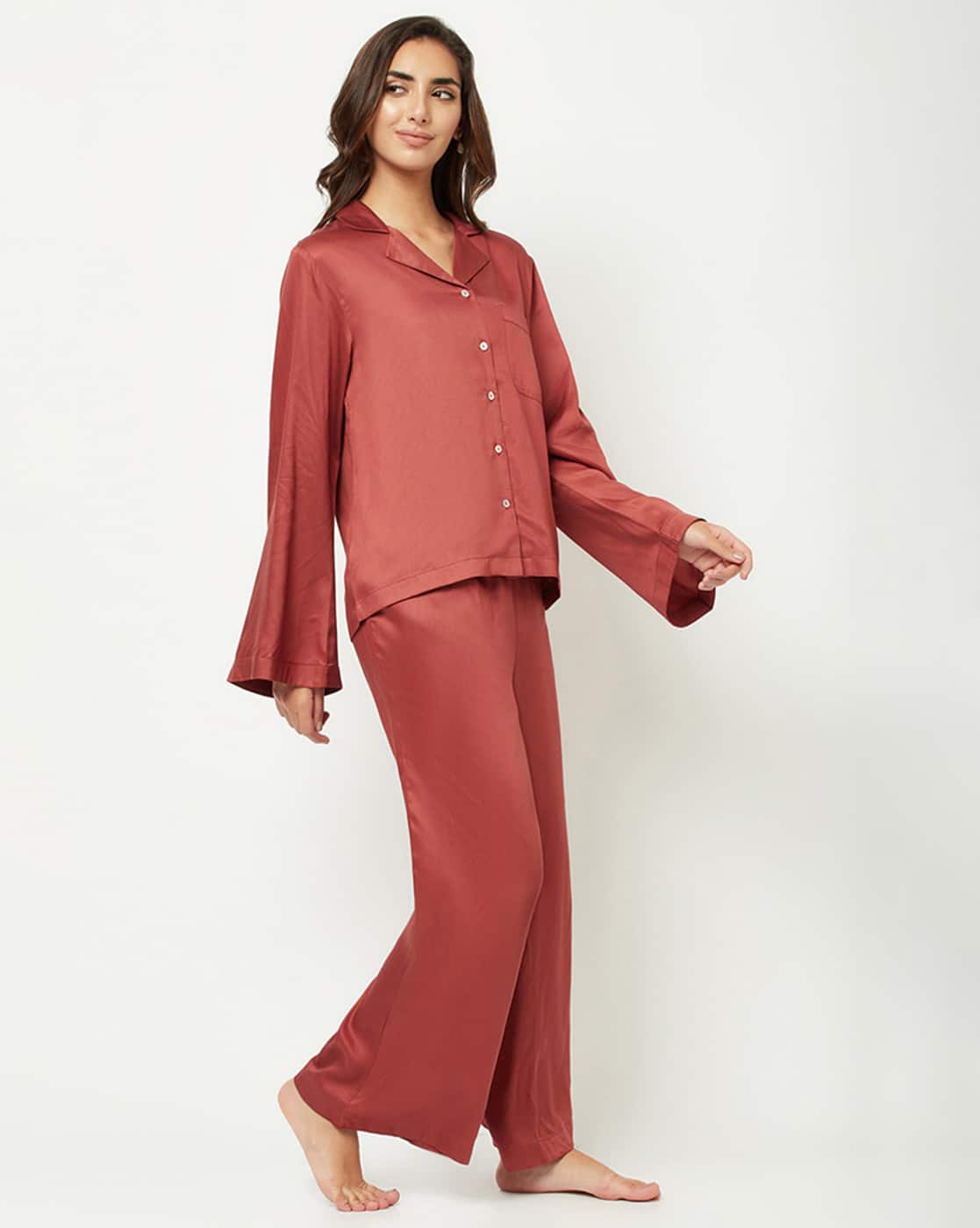 Satin Pajama Set Red Sleepwear Ladies Wunderlove By Westside Red