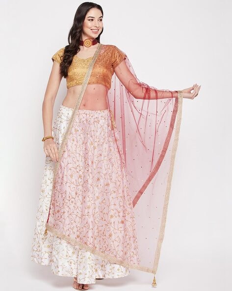 Embellished Net Dupatta with Lace Border Price in India