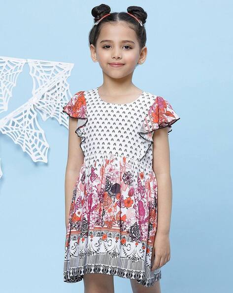 Buy BIBA GIRLS Turquoise Solid Round Neck Cotton Blend Girls Flared Dress |  Shoppers Stop