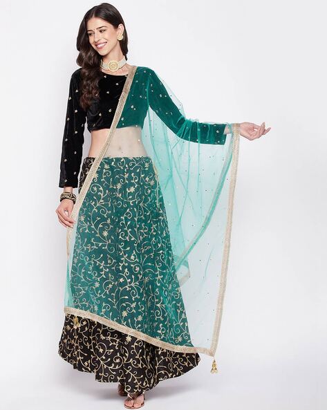 Embellished Net Dupatta with Lace Border Price in India