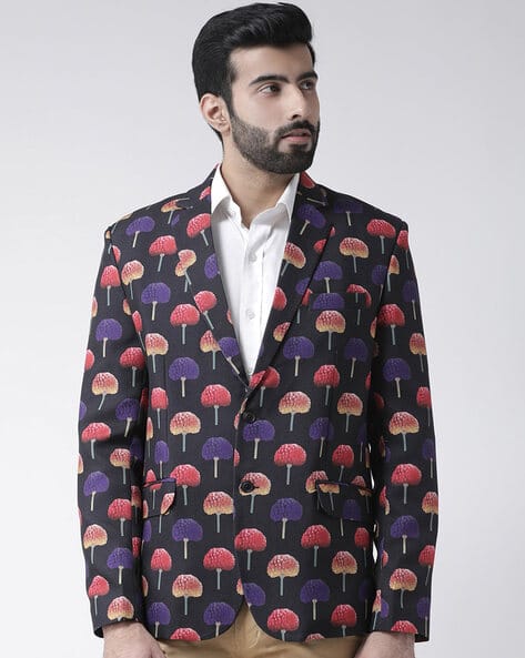 Floral Print Single-Breasted Blazer with Notched Lapel