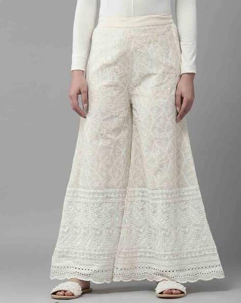 Embroidered Palazzos with Elasticated Waist Price in India