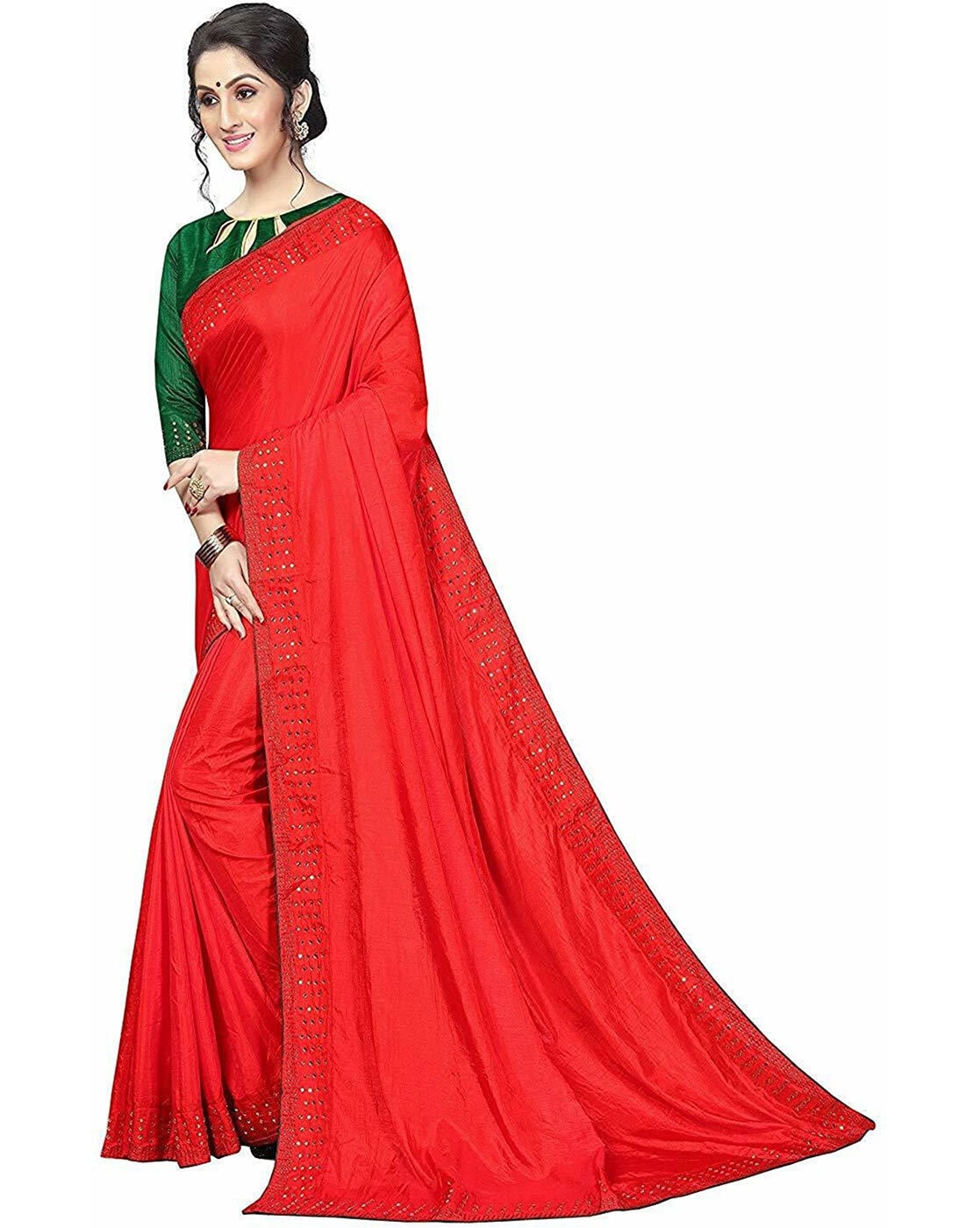 Buy Arpita Fashion Solid/Plain, Self Design Bollywood Satin Red Sarees  Online @ Best Price In India | Flipkart.com