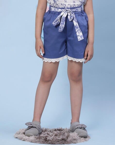 BIBA GIRLS Brode Hem Cotton Shorts with Belt