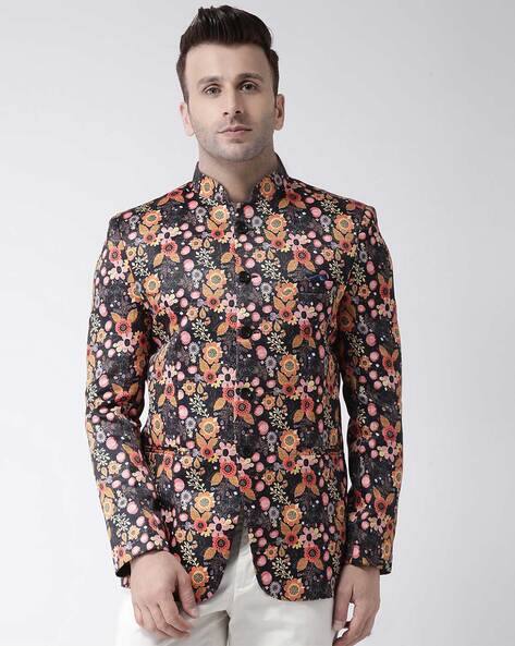Floral Print Blazer with Welt Pocket