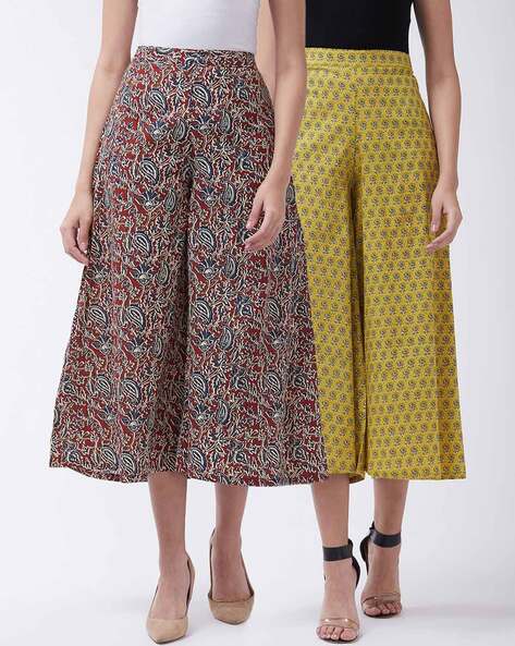 Pack of 2 Printed Palazzos with Elasticated Waist Price in India