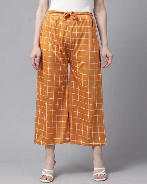 Checked Palazzos with Elasticated Drawstring Waist Price in India