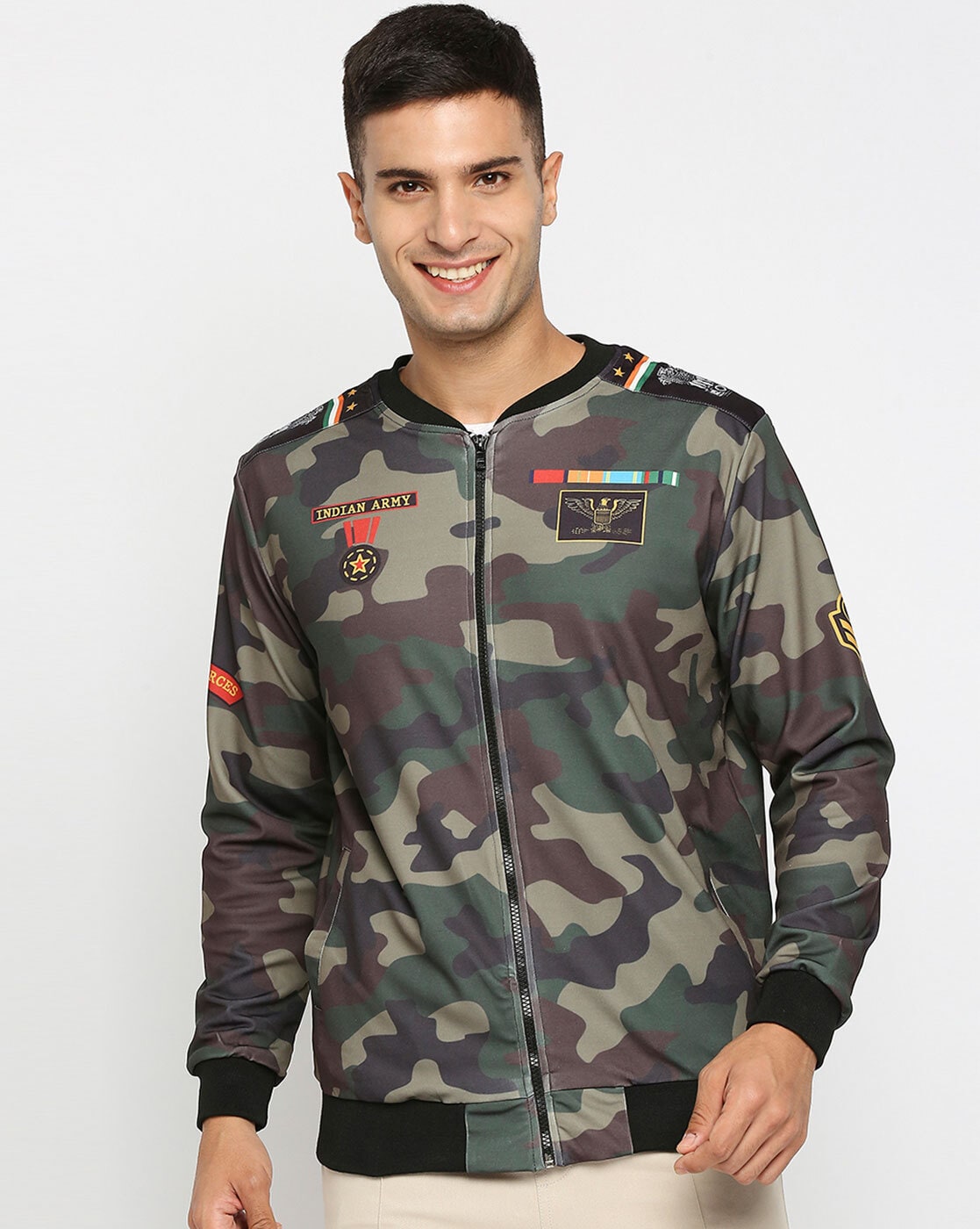 Camouflage Winter Jacket Green Half Nahar Print With Customize Half And  Full With hoodie – JaihindStore.in