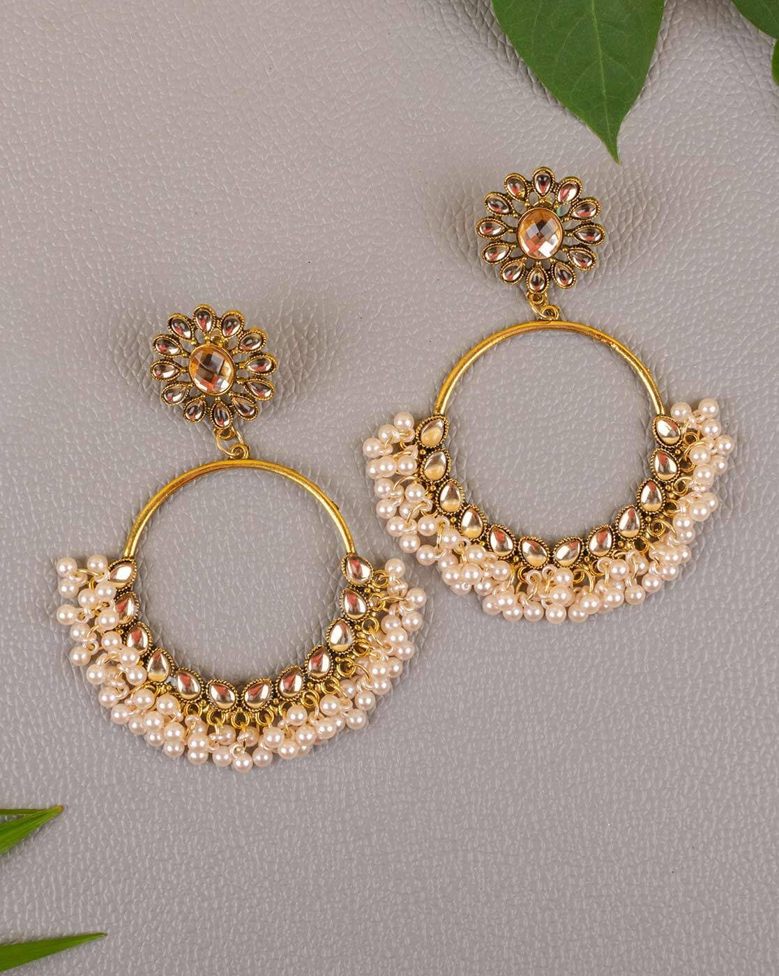 Gold Finish Pearl Handcrafted Hoop Earrings Design by NIHIRAA INDIA at  Pernia's Pop Up Shop 2024