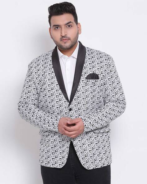 Geometric Pattern Single Breasted Blazer with Shawl Lapel