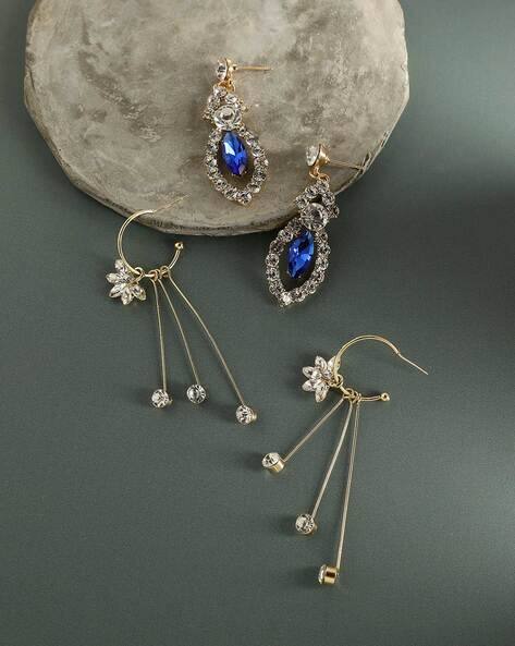Sohi Set of 2 Stone-Studded Drop Earrings