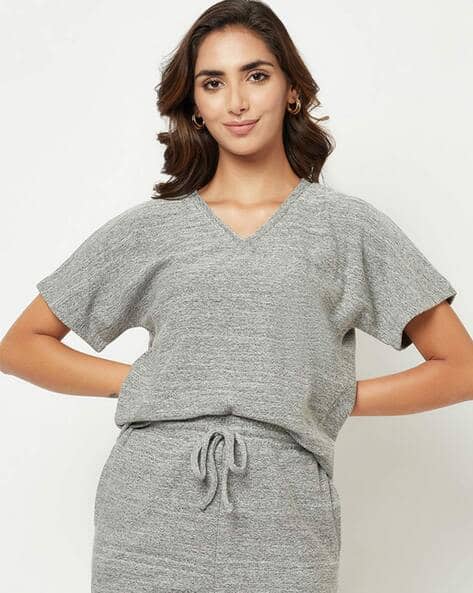 Knitted V-Neck Top Shorts Set