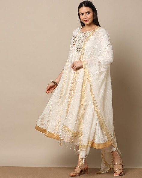 Readymade Yellow Cotton Leheria Anarkali Pant Suit 3847SL03