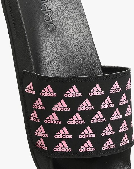 Adidas black and online pink slides