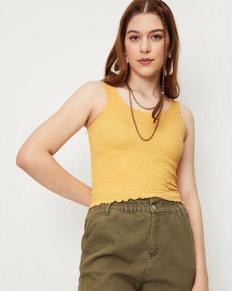 yellow smocked tank top