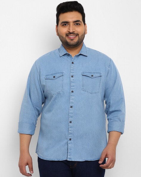 Buy Kuons Avenue Light Blue Slim Fit Denim Shirt for Men Online @ Tata CLiQ