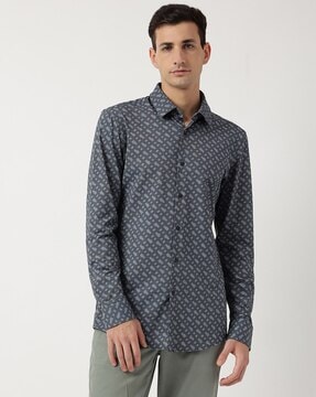 BOSS - Slim-fit shirt with flock-print monograms