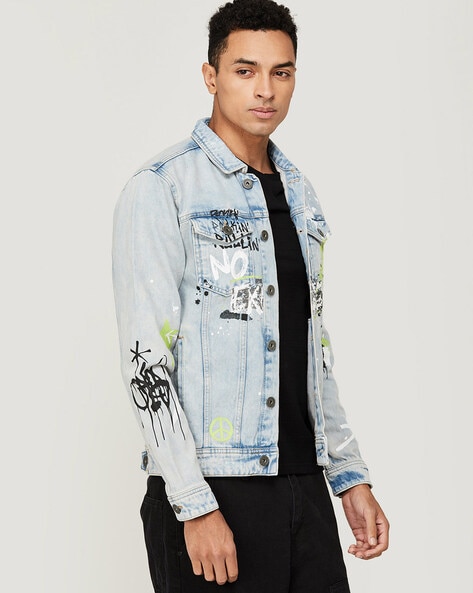 Drew House Blue Printed Denim Jacket in White for Men | Lyst