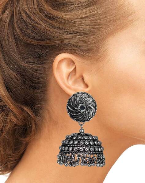 Rubans Mystic Echo Oxidized Silver Plating Jhumka Earrings