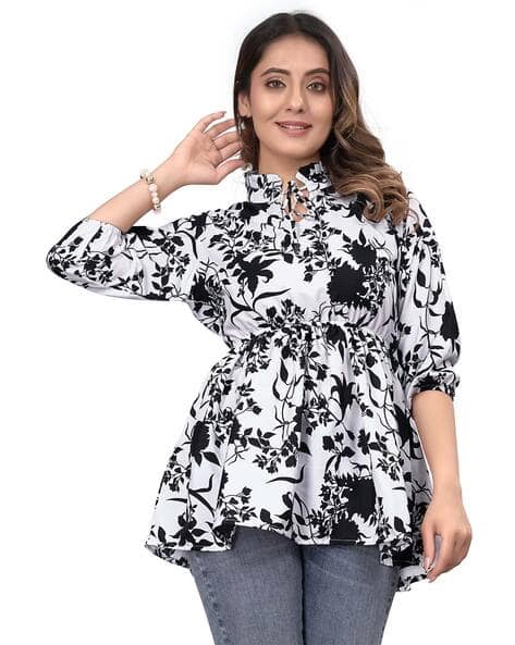 ZELZIS Floral Print Tunics with Tie-Up Neck