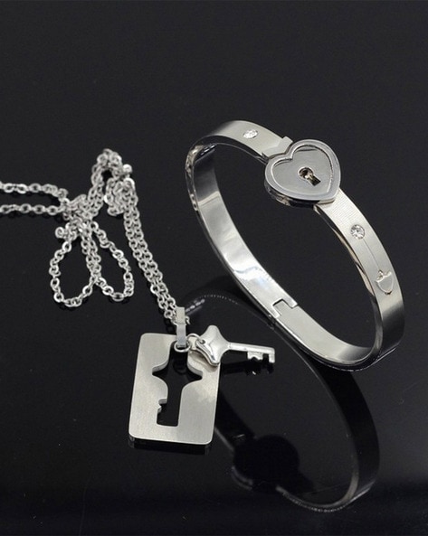 Uloveido Black Titanium Steel Matching Puzzle Couple Heart Lock Bracelet  and Key Pendant Necklace for Men and Women, Matching Bracelet Necklace for  Men and Women SN300 | Amazon.com