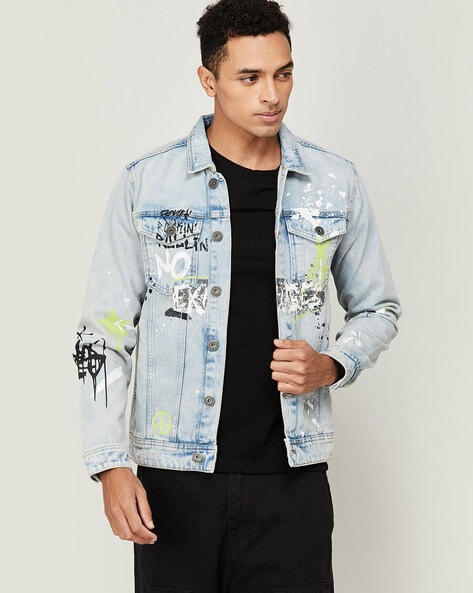 GALLERY DEPT. Andy Distressed Layered Printed Denim Jacket in Blue for Men  | Lyst
