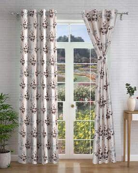 cortina eyelet curtain Set of 2 Floral Print Long Door Curtains-picture-24