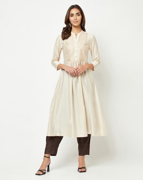 Rayon Casual Kurti in White and Off White with Thread work | Kurta neck  design, Off white color, Kurti