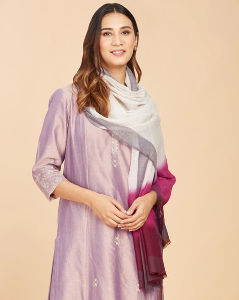 Tie & Dye Stole with Frayed Hem Price in India