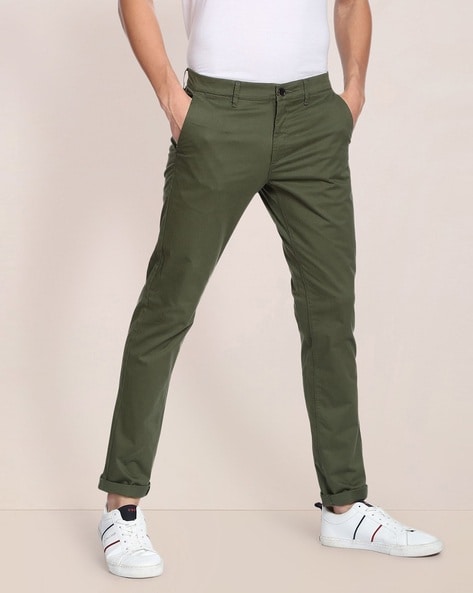 Buy Crocodile Men Olive Green Solid Slim Fit Regular Trousers - Trousers  for Men 11054422 | Myntra