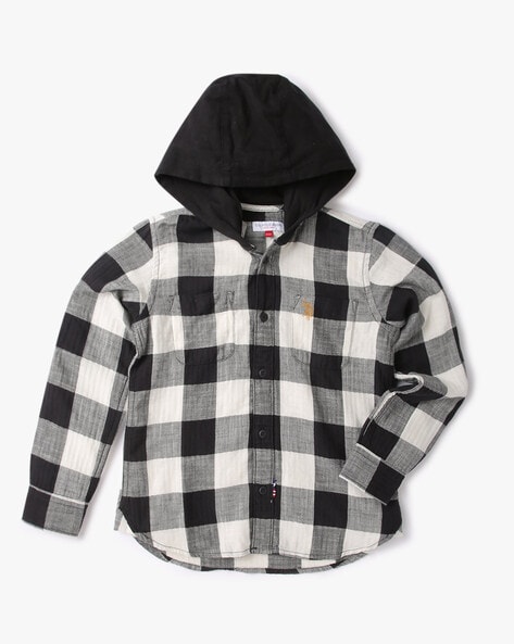 U S Polo Assn Checked Hooded Shirt