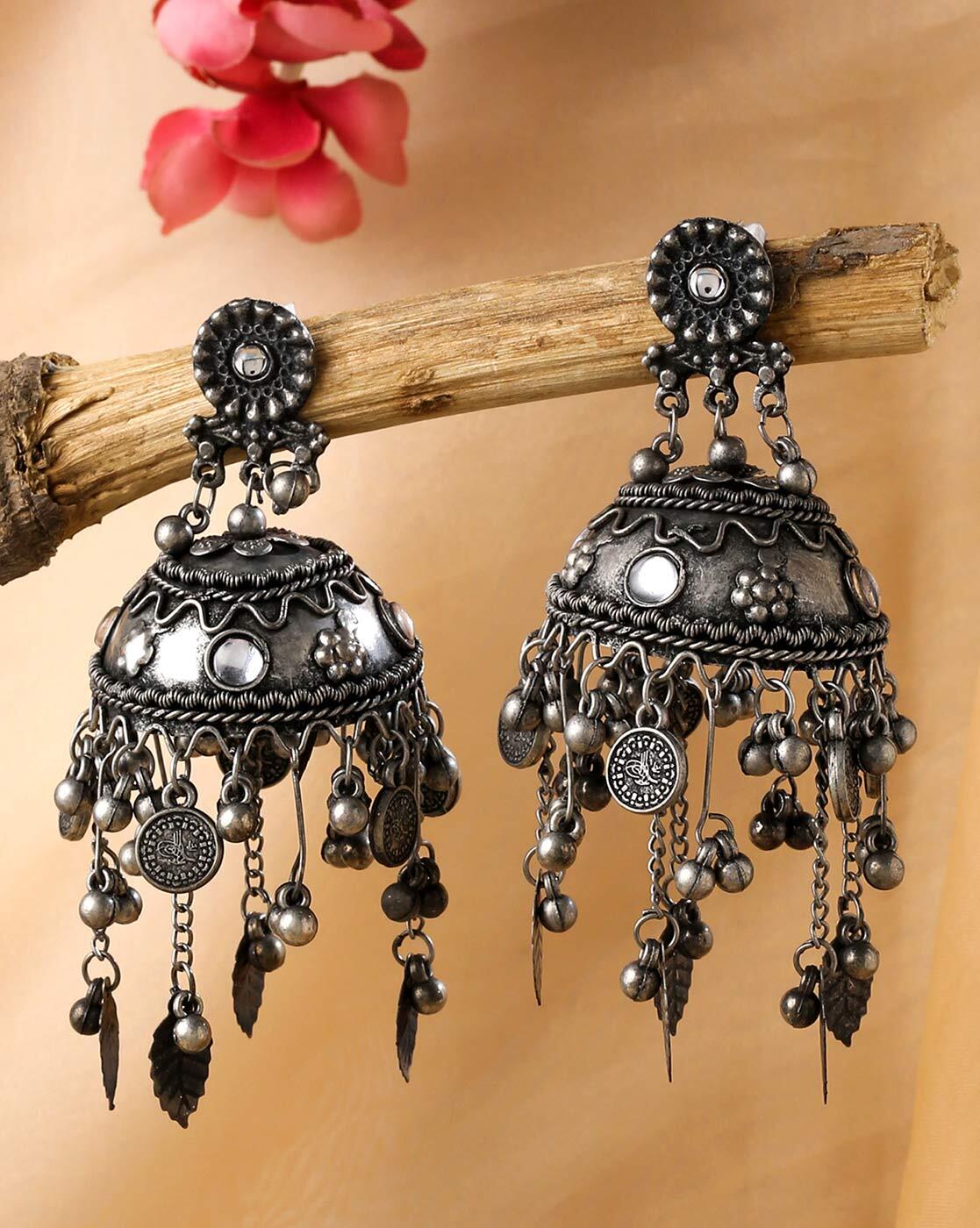 Buy Fida Silver Oxidised Jhumka Earring @ Best Price