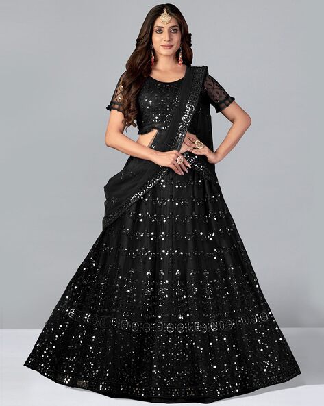 Buy Fancy Black Georgette Silk Border Lace Work Party Wear Lehenga Choli  Online